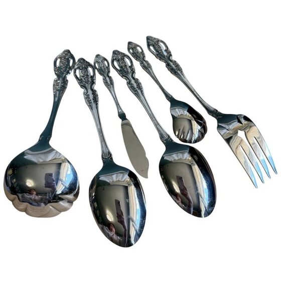 6 Pc Serving Set SSS Oneida Pembrooke Renoir Stainless Flatware Vintage - Picture 10 of 10